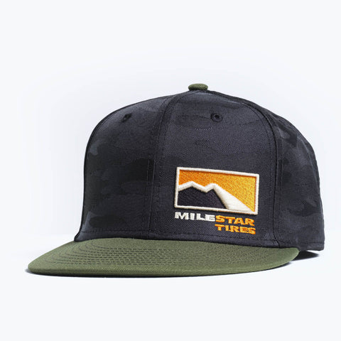 Hat - Milestar Puffy Logo - New Era Black Camo Flat Bill